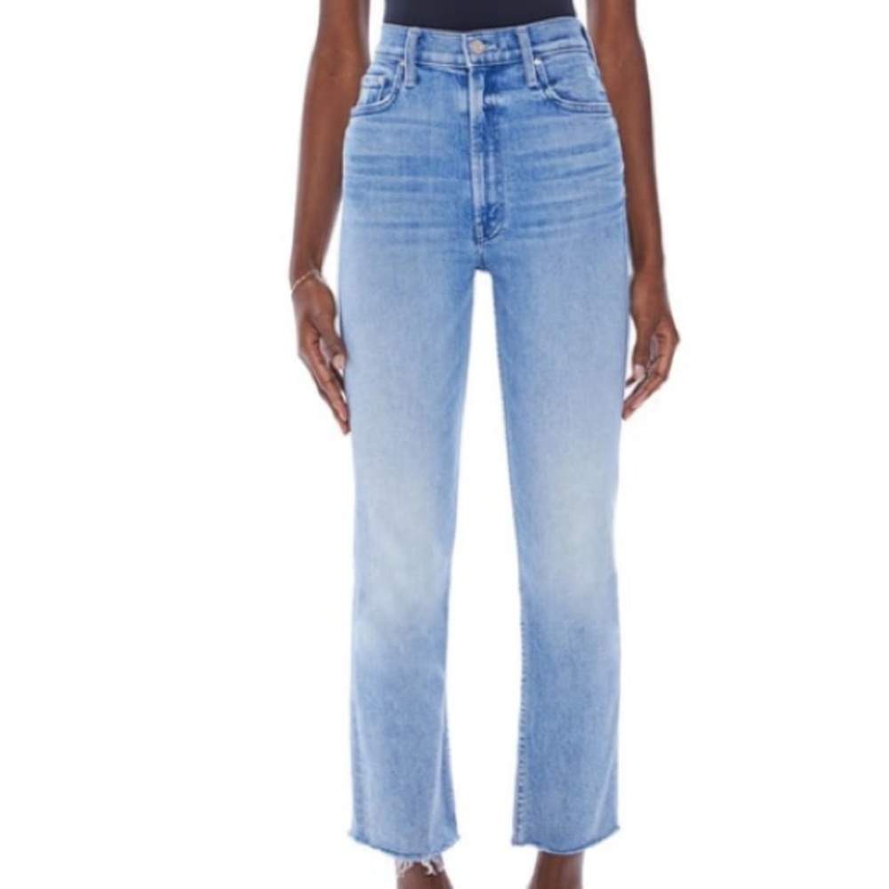 MOTHER Light Blue High-Rise Ankle Crop Straight Jeans